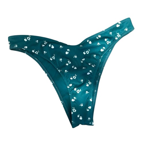 Hollister green ribbed high cut leg  Floral‎ Bikini Bottom med - Picture 1 of 4
